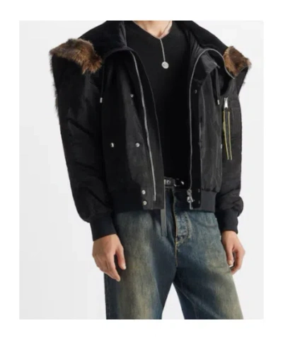 Fendi Black Patchwork Nylon Bomber Jacket In Black