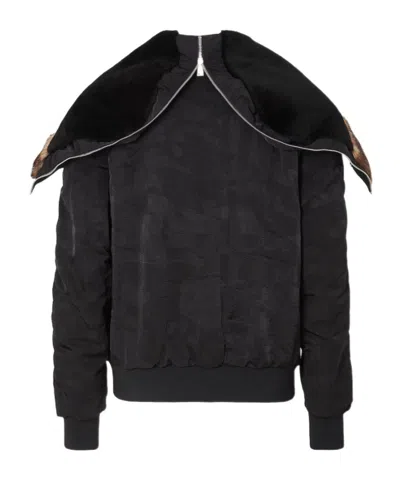 Fendi Black Patchwork Nylon Bomber Jacket In Black