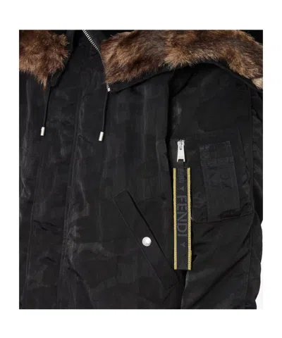 Fendi Black Patchwork Nylon Bomber Jacket In Black