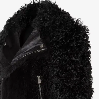 Fendi Blouson Black Patchwork Shearling Biker Jacket In Black