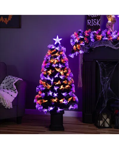 Northlight 8-function Fiber Optic Artificial Pine Potted Halloween Tree In Multi