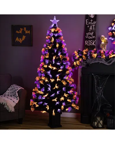 Northlight 8-function Fiber Optic Artificial Pine Potted Halloween Tree In Blue