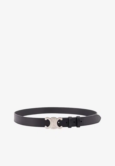 Celine Triomphe Buckle Leather Belt In Black