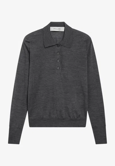 Golden Goose Db Ribbed Wool Polo Sweater In Gray