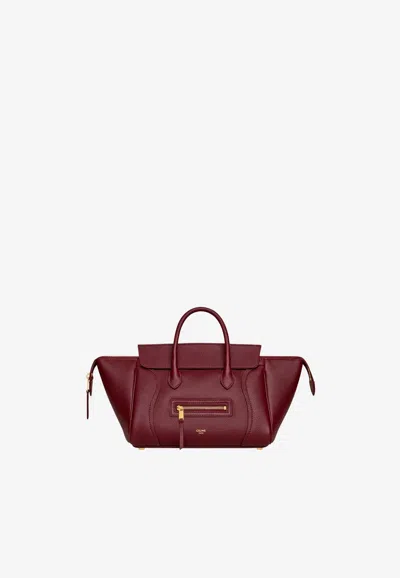 Celine Little Luggage Grained Leather Shoulder Bag In Burgundy