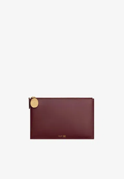 Celine Duo Two-tone Leather Pouch In Burgundy