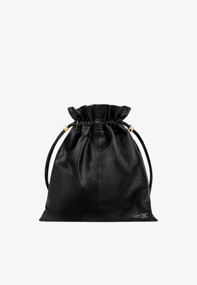 Celine Small Crystal Pouch In Nappa Leather In Black
