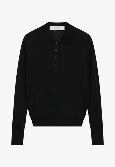 Golden Goose Db Ribbed Wool Polo Sweater In Black