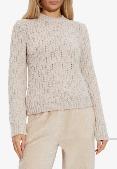 Moncler Knitted Wool Sweater In Beige