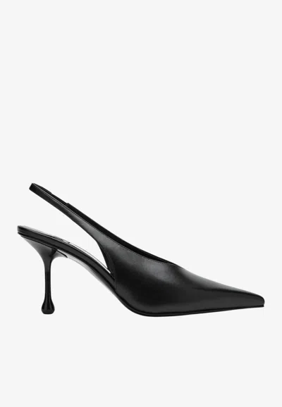 Jimmy Choo High Heel Slingback Pumps Pointed Toe Leather In Black