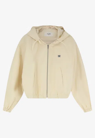 Celine Embroidered Triomphe Windbreaker Jacket In Brown