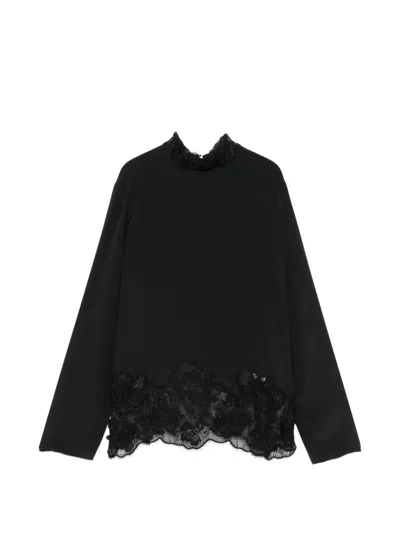 LACE-PANELLED BOW-DETAIL BLOUSE