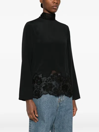 LACE-PANELLED BOW-DETAIL BLOUSE