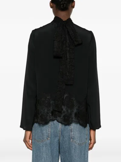 LACE-PANELLED BOW-DETAIL BLOUSE
