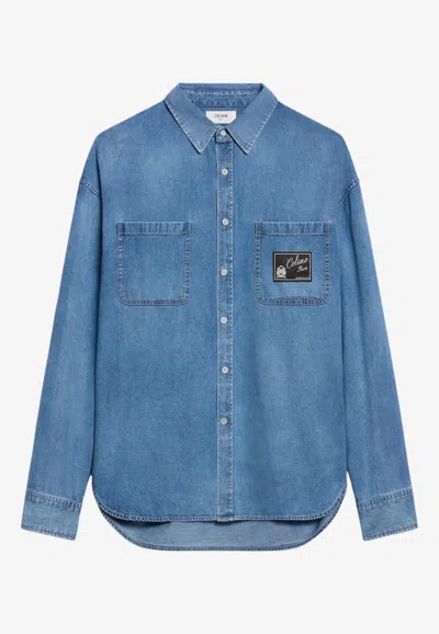 Celine Logo Patch Denim Shirt In Yellow