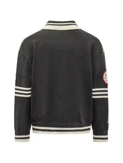 PATCH-DETAIL STRIPED-TRIM CARDIGAN