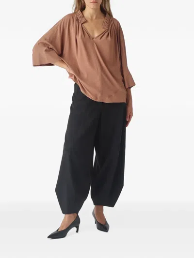 GATHERED V-NECK BLOUSE