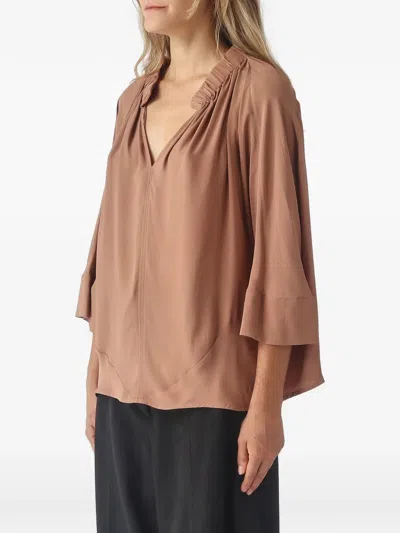 GATHERED V-NECK BLOUSE