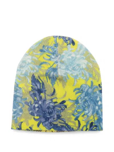 FLORAL-PRINT CASHMERE BEANIE HAT