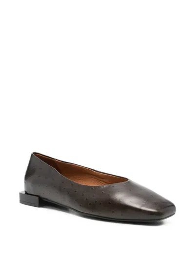 TIYU OSTRICH-EFFECT LEATHER BALLET FLATS