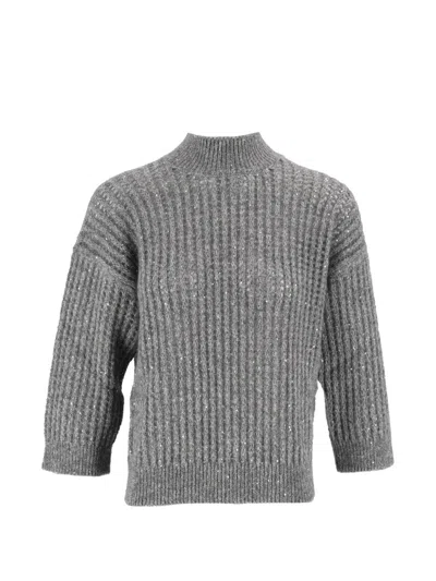 SEQUIN-EMBELLISHED RIBBED-KNIT SWEATER