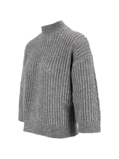 SEQUIN-EMBELLISHED RIBBED-KNIT SWEATER