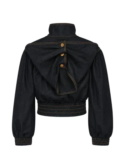 BOW-DETAIL DENIM JACKET
