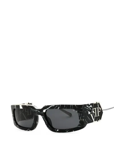 MARBLE-PATTERN RECTANGLE-FRAME SUNGLASSES