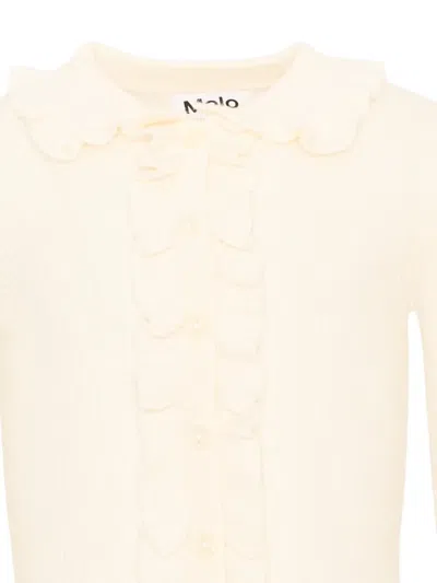 RUFFLE-TRIMMED RIBBED CARDIGAN