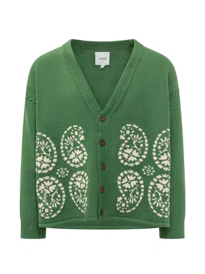 PAISLEY-KNIT V-NECK CARDIGAN