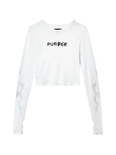 HALF & HALF FLAMES LONG SLEEVE LOGO-PRINT CROPPED T-SHIRT