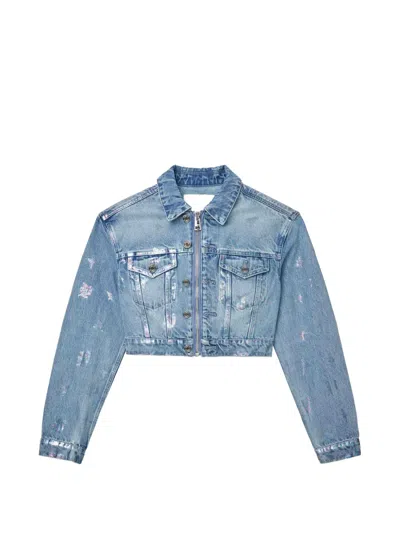 MONOGRAM-PRINT CROPPED DENIM JACKET