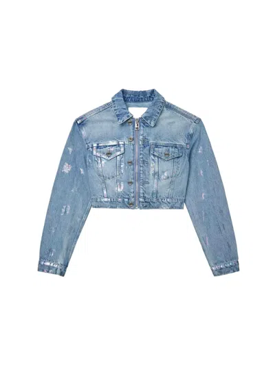 MONOGRAM-PRINT CROPPED DENIM JACKET