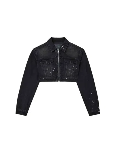 PAINT-SPLATTER CROPPED DENIM JACKET