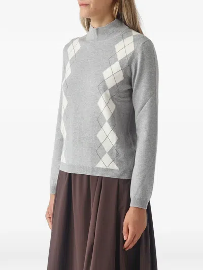 Gran Sasso Argyle-pattern Mock-neck Sweater In Multi