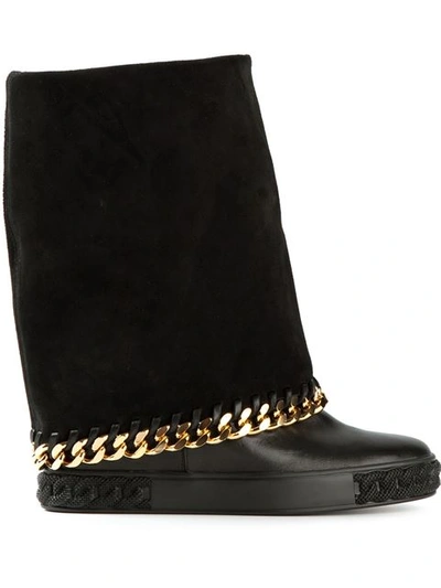 Casadei Hidden Wedge Fold Over Boots In Black