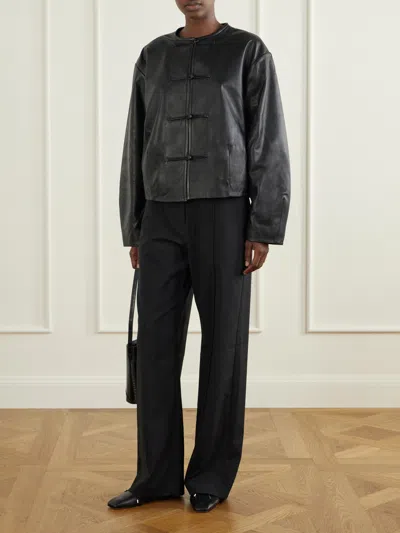 St Agni Button Detail Cocoon Leather Jacket In Black