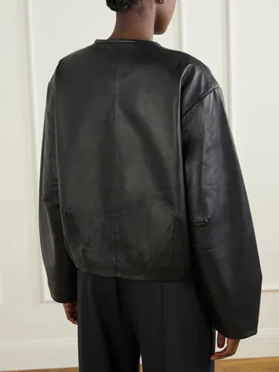 St Agni Button Detail Cocoon Leather Jacket In Black