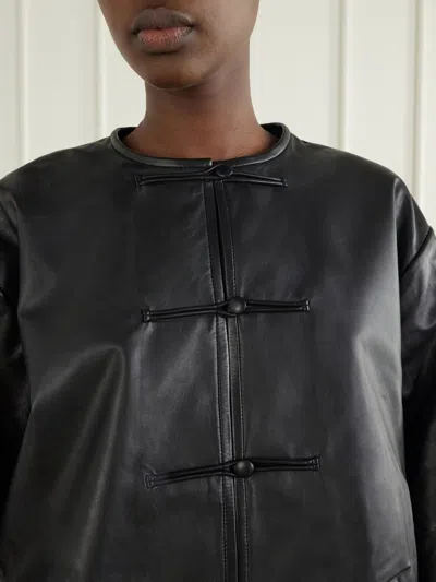 St Agni Button Detail Cocoon Leather Jacket In Black
