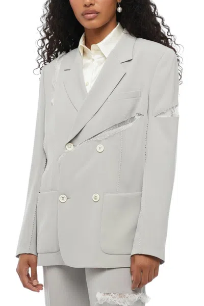 Undercover Grey Solid Notched Lapel Blazer In Gray