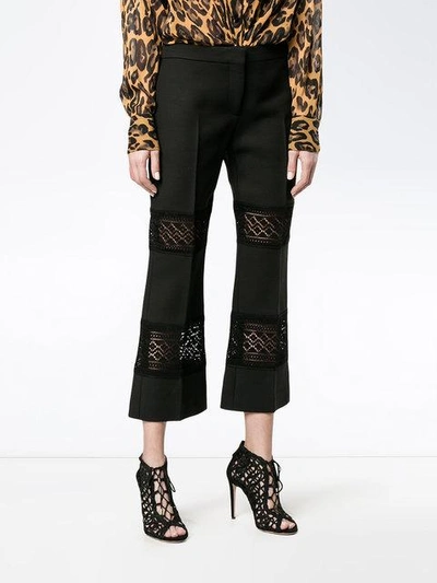 Shop Alexander Mcqueen Lace Insert Cropped Trousers In Black