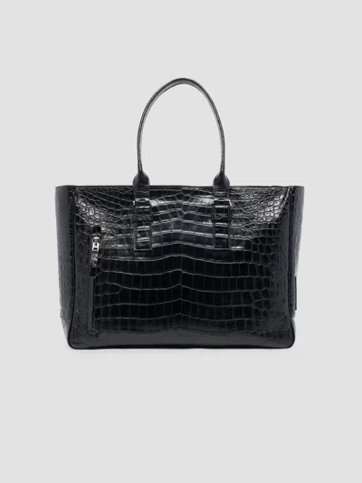 Tom Ford Crocodile-effect Leather Tote Bag In Black
