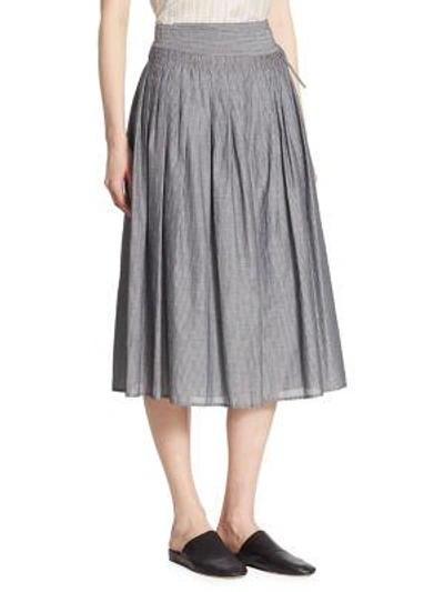 Shop Vince Pleated Striped Wrap Skirt In Black Off White