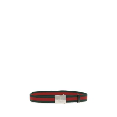 Gucci Belt With Web Ribbon And Rectangular Buckle In Multi