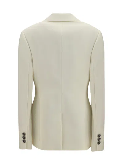 Versace Stretch Wool Blazer With Embroidered Lapels In Neutral