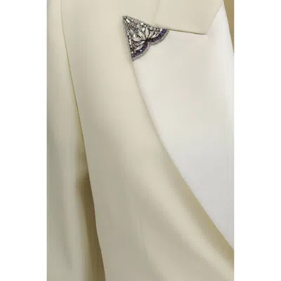 Versace Stretch Wool Blazer With Embroidered Lapels In Neutral