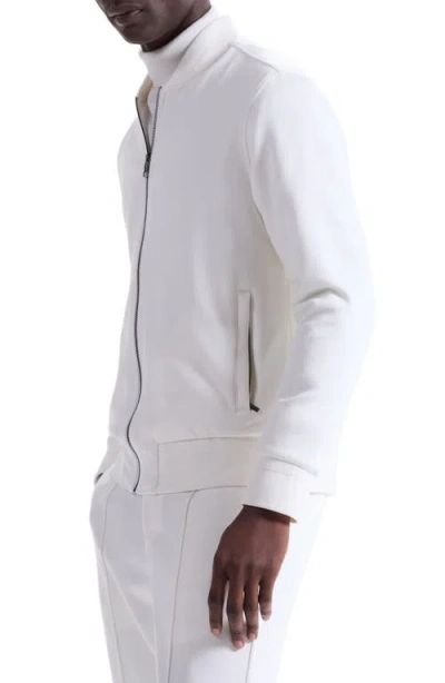 Bugatchi Soft Touch Knit Reversible Bomber Jacket In White
