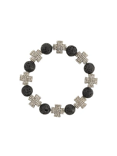 Shop Loree Rodkin Beaded Cross Bracelet In Black