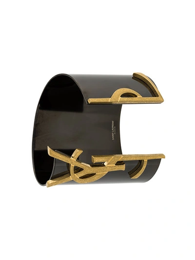 Saint Laurent Monogram Split Cuff Bracelet In Black-gold