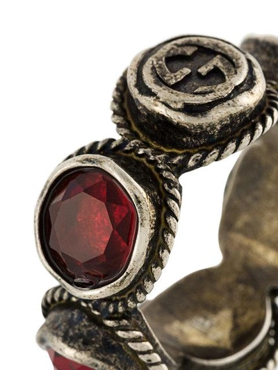 Shop Gucci Crystal Embellished Ring - Metallic